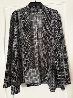 Bobeau 1X Open Front Blazer Cardigan Black White | Lightweight Work Layer Career